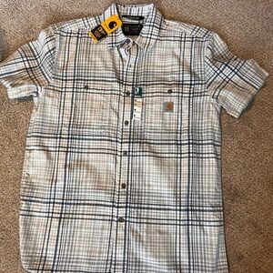 Carhartt Men's Gray and Blue Checkered Shirt